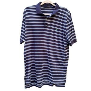 Polo Ralph Lauren Men's Large‎ Navy Light Blue Striped Short Sleeve Polo Shirt